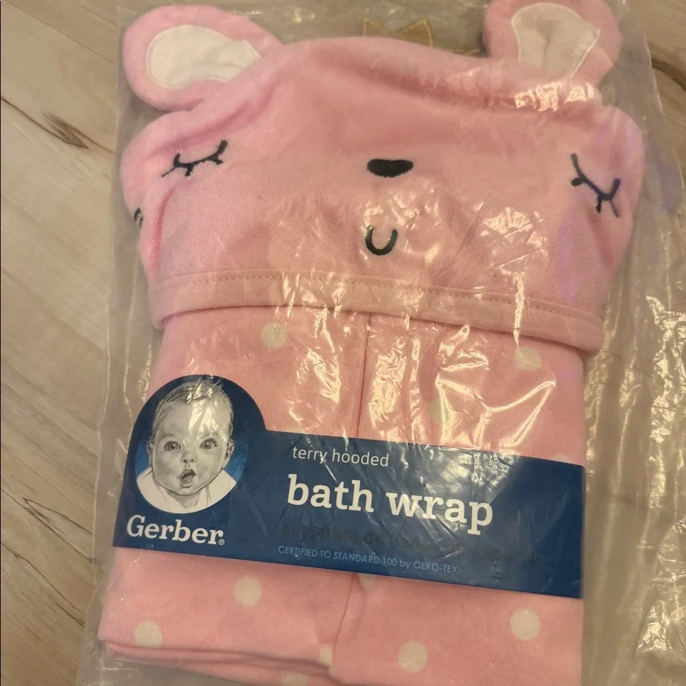 Gerber Terry Hooded Bath Wrap Pink Bunny Crown